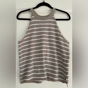 Aerie Taupe and White Striped Tank Top